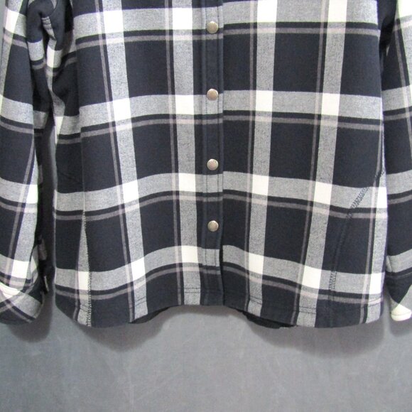 Orvis Black White Plaid Flannel Shirt Shacket Womens XXL Fleece Lined Snap Front - Picture 4 of 11